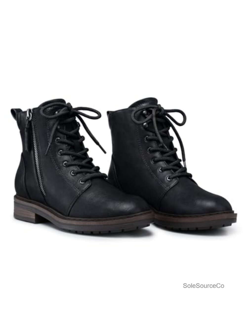 Women's Lace-up Flat Combat Ankle Boots Faux Leather